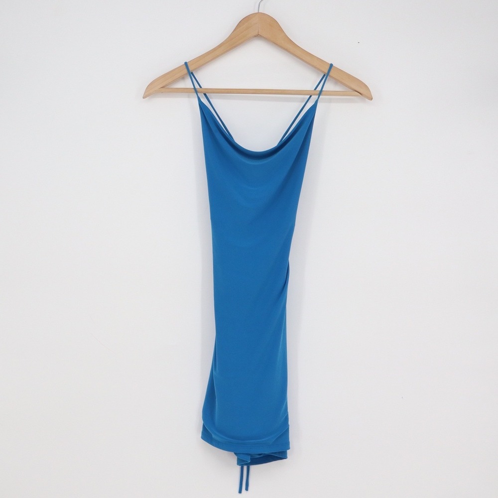 Spring Haze Blue Cowl Neck Lace Up Back Bodycon Mini Dress Small - Picture 2 of 6